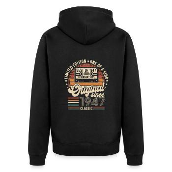Né en 1947 - 77e anniversaire légendaire - Veste à capuche bio Premium Unisexe - noir - Dos - Nico (187cm)