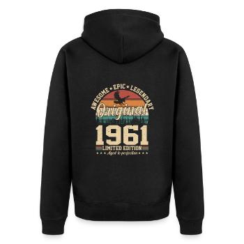 Legendary 63rd Birthday Retro Style 1961 - Unisex Premium Organic Zip Hoodie - black - Back - Nico (187cm)