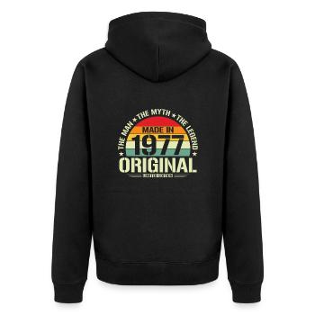 Année d'anniversaire légendaire 77 - Veste à capuche bio Premium Unisexe - noir - Dos - Nico (187cm)