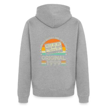 Jubiläums-Jahrhundert - 25 Jahre Stil - Unisex Premium Bio Zip Hoodie - Grau meliert - Hinten - Nico (187cm)