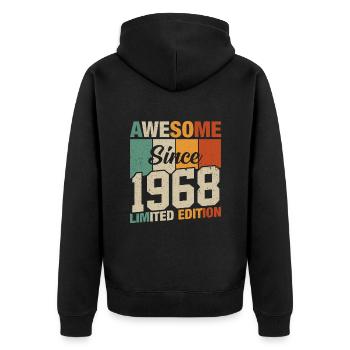 Goldener Jahrgang '68 - Unisex Premium Bio Zip Hoodie - Schwarz - Hinten - Nico (187cm)