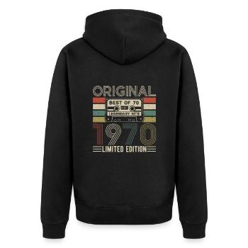 Born Legends 1970 - Unisex Premium Organic Zip Hoodie - black - Back - Nico (187cm)
