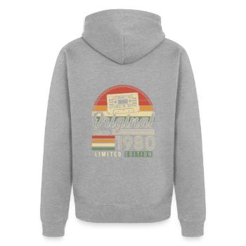 Vintage, Légendes des années 1980 - Veste à capuche bio Premium Unisexe - gris chiné - Dos - Nico (187cm)