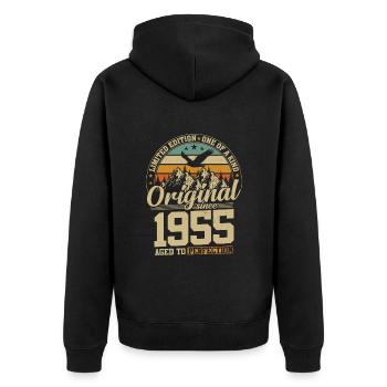 Golden vintage 1955 - An original for 69 years - Unisex Premium Organic Zip Hoodie - black - Back - Nico (187cm)