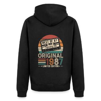 Jahrgang 1987 Legenden - Unisex Premium Bio Zip Hoodie - Schwarz - Hinten - Nico (187cm)