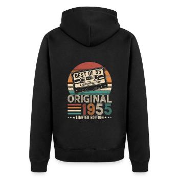 Jahrgang 1955 Legende - Unisex Premium Bio Zip Hoodie - Schwarz - Hinten - Nico (187cm)