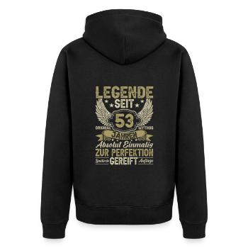 Legendär seit 53 Jahren - Unisex Premium Bio Zip Hoodie - Schwarz - Hinten - Nico (187cm)