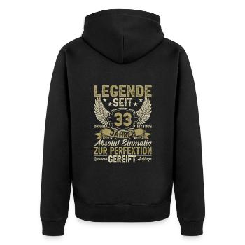 Jubiläumslegende - 33 Jahre - Unisex Premium Bio Zip Hoodie - Schwarz - Hinten - Nico (187cm)