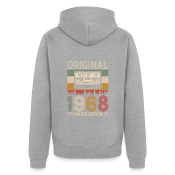 Geboren Legenden 1968 - Unisex Premium Bio Zip Hoodie - Grau meliert - Hinten - Nico (187cm)
