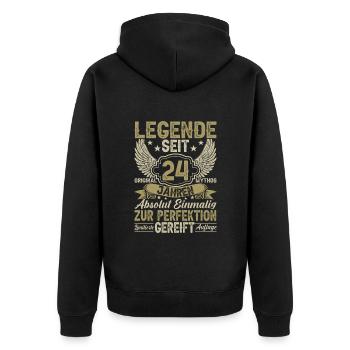 Legende seit 24 Jahren - Unisex Premium Bio Zip Hoodie - Schwarz - Hinten - Nico (187cm)