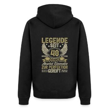 Legende seit 48 Jahren - Unisex Premium Bio Zip Hoodie - Schwarz - Hinten - Nico (187cm)