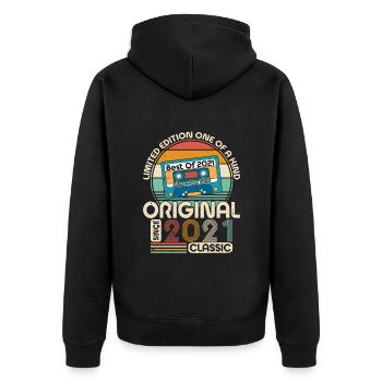 Glückliche Jahre 2021 - Unisex Premium Bio Zip Hoodie - Schwarz - Hinten - Nico (187cm)