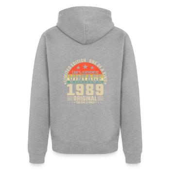 Unique 1989 Vintage Retro Design - Veste à capuche bio Premium Unisexe - gris chiné - Dos - Nico (187cm)