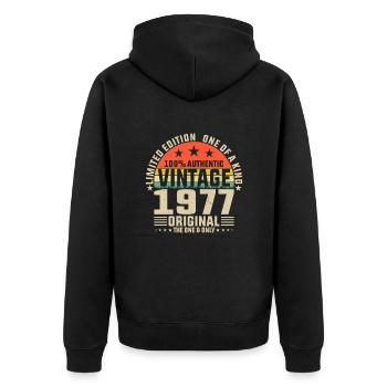 Kreatives 1977 Geburtstagsjahr Retro Design - Unisex Premium Bio Zip Hoodie - Schwarz - Hinten - Nico (187cm)