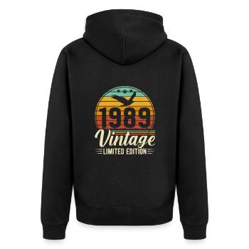 Einzigartiges 1989 Jahrgang Retro - Unisex Premium Bio Zip Hoodie - Schwarz - Hinten - Nico (187cm)