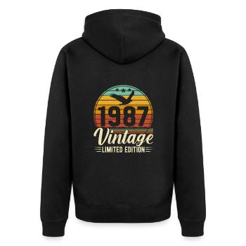 Classique 1987 Anniversaire Rétro Vintage - Veste à capuche bio Premium Unisexe - noir - Dos - Nico (187cm)