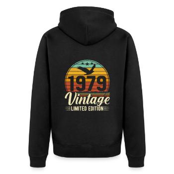 1979 Vintage 45e anniversaire rétro Vibes - Veste à capuche bio Premium Unisexe - noir - Dos - Nico (187cm)