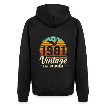 Vintage 1981 Retro Birthday T-Shirt - 43 Years - Unisex Premium Organic Zip Hoodie - black - Back - Nico (187cm)