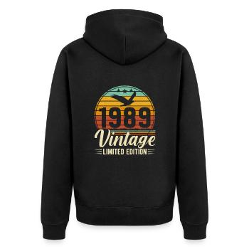 Kreatives 1989 Jahrgang Geburtstagsgeschenk - Unisex Premium Bio Zip Hoodie - Schwarz - Hinten - Nico (187cm)