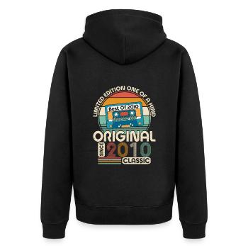 Vintage 2010 aged to perfection - Unisex Premium Organic Zip Hoodie - black - Back - Nico (187cm)