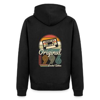 1996 Geburtstagsgeschenk 1996 Jahrgang 1996 Geschenk - Unisex Premium Bio Zip Hoodie - Schwarz - Hinten - Nico (187cm)