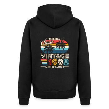 1998 Geburtstagsgeschenk 1998 Jahrgang 1998 Geschenk - Unisex Premium Bio Zip Hoodie - Schwarz - Hinten - Nico (187cm)