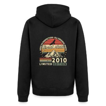Unique 2010 Vintage Vintage Retro - Unisex Premium Organic Zip Hoodie - black - Back - Nico (187cm)