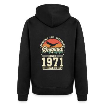 Kreative 1971 Jahrgang Retro Vintage Design - Unisex Premium Bio Zip Hoodie - Schwarz - Hinten - Nico (187cm)