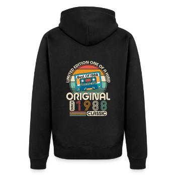 Creative 1988 Vintage Vintage Retro Design - Unisex Premium Organic Zip Hoodie - black - Back - Nico (187cm)