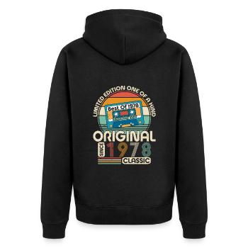 Creative Vintage 1968 Vintage Retro Design - Unisex Premium Organic Zip Hoodie - black - Back - Nico (187cm)