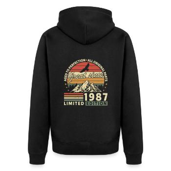 Legendary 1987 Vintage Birthday Shirt - Unisex Premium Organic Zip Hoodie - black - Back - Nico (187cm)