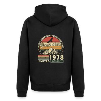 Vintage 1978 Birthday - Unisex Premium Bio Zip Hoodie - Schwarz - Hinten - Nico (187cm)