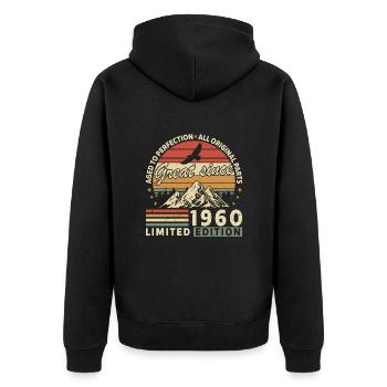 Vintage 1960 - Legendary Birthday Gift - Unisex Premium Bio Zip Hoodie - Schwarz - Hinten - Nico (187cm)