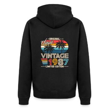 Vintage 1987: Legendary Birth Year - Unisex Premium Bio Zip Hoodie - Schwarz - Hinten - Nico (187cm)