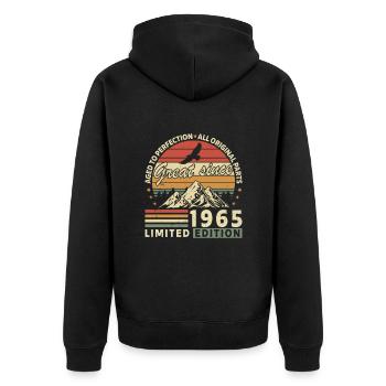 Vintage 1965 Birth Legend - Unisex Premium Bio Zip Hoodie - Schwarz - Hinten - Nico (187cm)