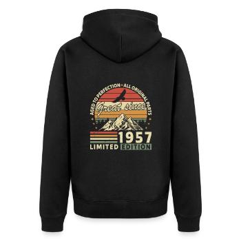 Legendary 1957 Vintage Birthday - Unisex Premium Bio Zip Hoodie - Schwarz - Hinten - Nico (187cm)