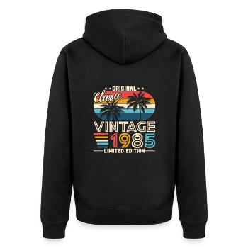 Vintage 1985 - Retro Birthday Gift - Unisex Premium Bio Zip Hoodie - Schwarz - Hinten - Nico (187cm)