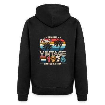 Vintage 1976 - Born Legends - Unisex Premium Bio Zip Hoodie - Schwarz - Hinten - Nico (187cm)