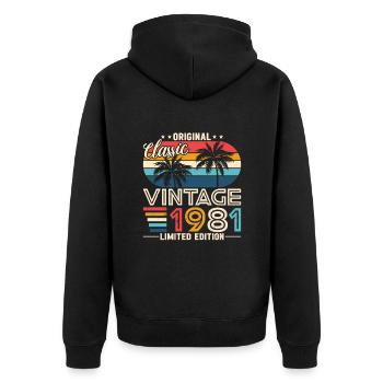 Vintage Legend 1981 - Unisex Premium Bio Zip Hoodie - Schwarz - Hinten - Nico (187cm)