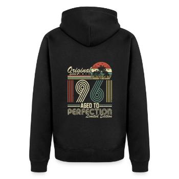 Vintage 1961 - Geburtstag Geschenk Idee - Unisex Premium Bio Zip Hoodie - Schwarz - Hinten - Nico (187cm)