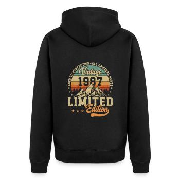 Original 1987 Vintage Birthday - Unisex Premium Bio Zip Hoodie - Schwarz - Hinten - Nico (187cm)