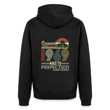 Legendary 1969 Vintage Birthday - Unisex Premium Bio Zip Hoodie - Schwarz - Hinten - Nico (187cm)