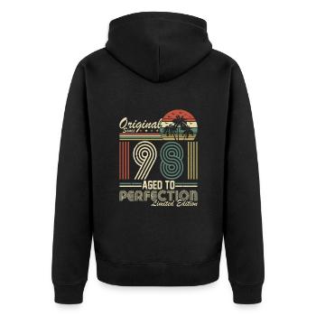 Vintage 1981 - Retro Birthday Legend - Unisex Premium Bio Zip Hoodie - Schwarz - Hinten - Nico (187cm)