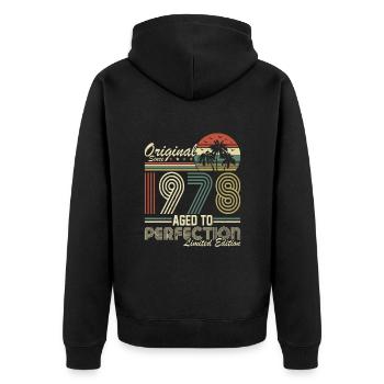 Legendary 1978 Vintage Birthday Gift - Unisex Premium Bio Zip Hoodie - Schwarz - Hinten - Nico (187cm)