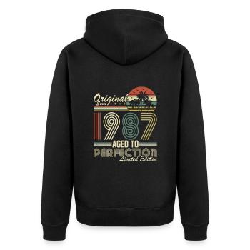 Legendary 1987 Vintage Birthday Tee - Unisex Premium Organic Zip Hoodie - black - Back - Nico (187cm)