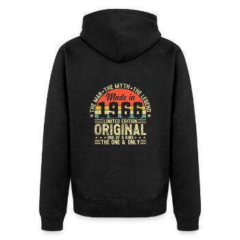 Vintage 1966 Birthday Tee - Unisex Premium Bio Zip Hoodie - Schwarz - Hinten - Nico (187cm)