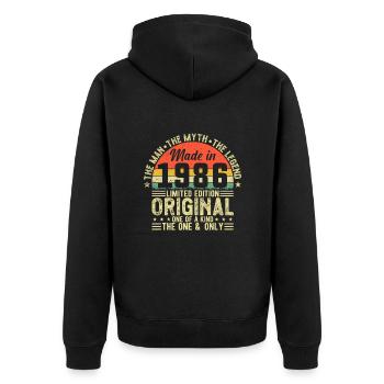 Vintage 1986 - Retro Birthday Gift Idea - Unisex Premium Bio Zip Hoodie - Schwarz - Hinten - Nico (187cm)