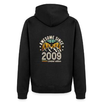 Vintage 2009: Retro Birthday Legend - Unisex Premium Bio Zip Hoodie - Schwarz - Hinten - Nico (187cm)