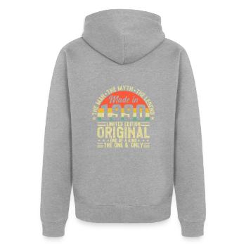 Vintage 1990 - Legendary Birth Year - Unisex Premium Organic Zip Hoodie - heather grey - Back - Nico (187cm)