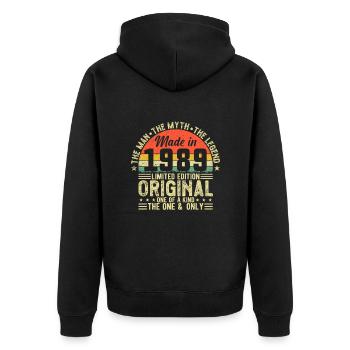 Original 1989 Vintage Birthday - Unisex Premium Bio Zip Hoodie - Schwarz - Hinten - Nico (187cm)